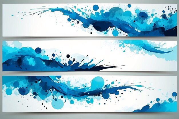 set of three banners abstract headers with blue blots