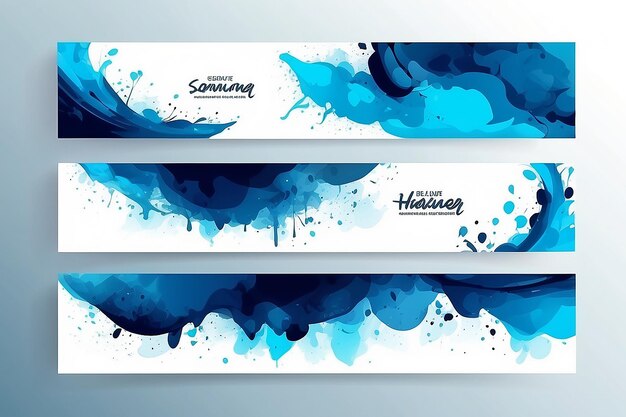 Photo set of three banners abstract headers with blue blots