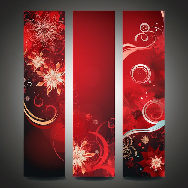 A set of three banners with flowers and the word flower on them