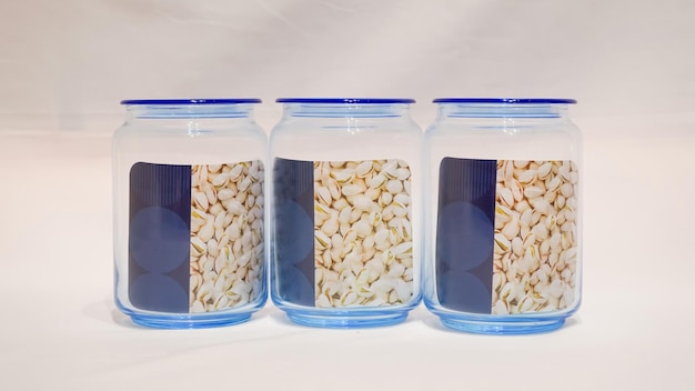 Set of Three BlueLidded Jars