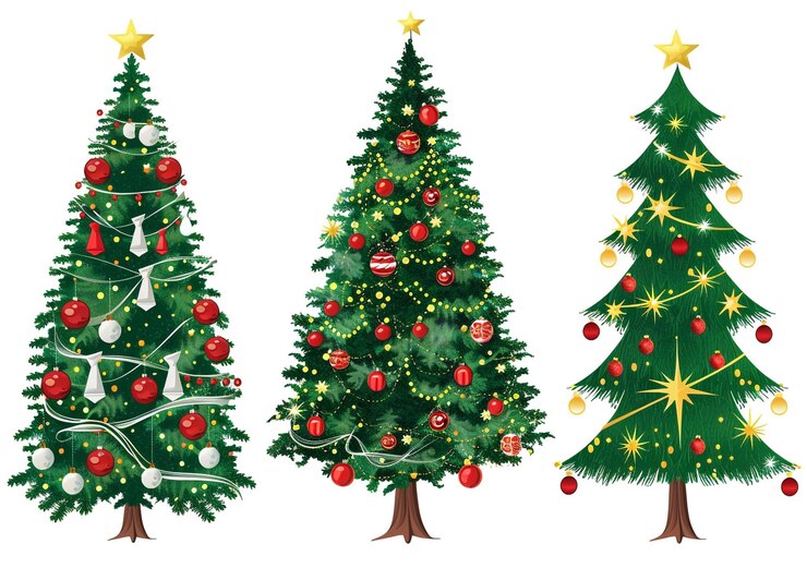 Photo a set of three christmas trees with a star on the top