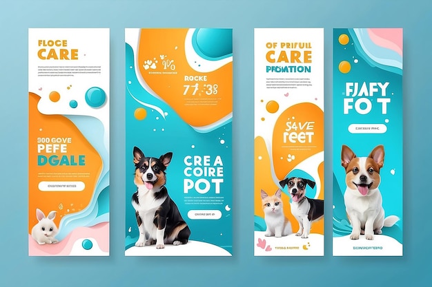 Set of three fluid background of pet care promotion banner social media pack template premium vector