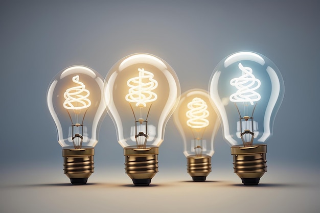 Set of three light bulb represent effective business idea concept