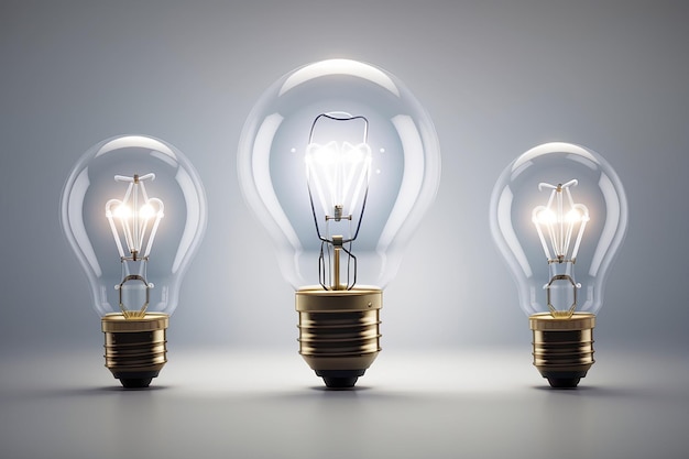 Set of three light bulb represent effective business idea concept