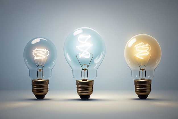 Set of three light bulb represent effective business idea concept