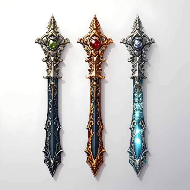 Set of three medieval swords isolated on white background Vector illustration