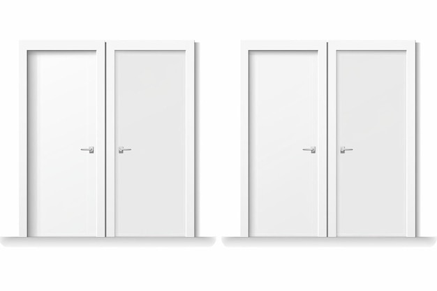 a set of three white doors with one open and the other closed