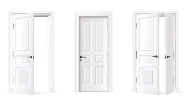 Photo set of three white panel doors in various open positions