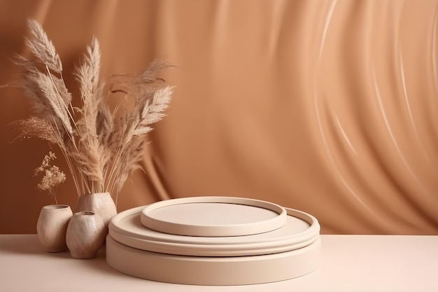 A set of three wood plates with a brown background