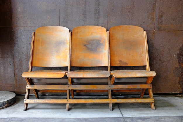 Set three wooden chairs at balcony.