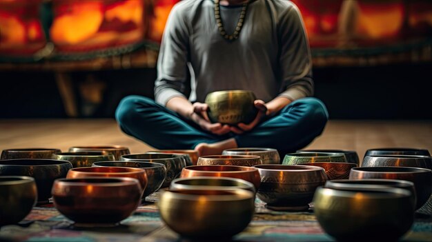 Foto set di ciotole tibetane per la meditazione yoga, il massaggio sonoro e la guarigione