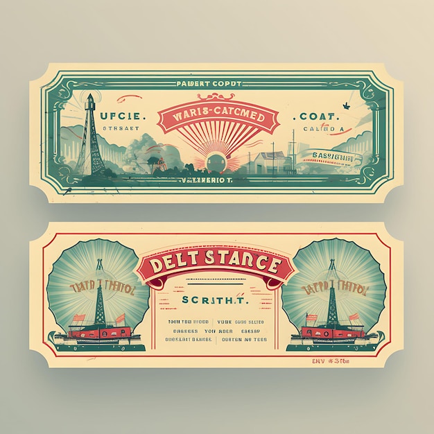 A Set Of Tickets 2D Design With Vintage Style Frame Vector Creative Flat Color Label Packaging