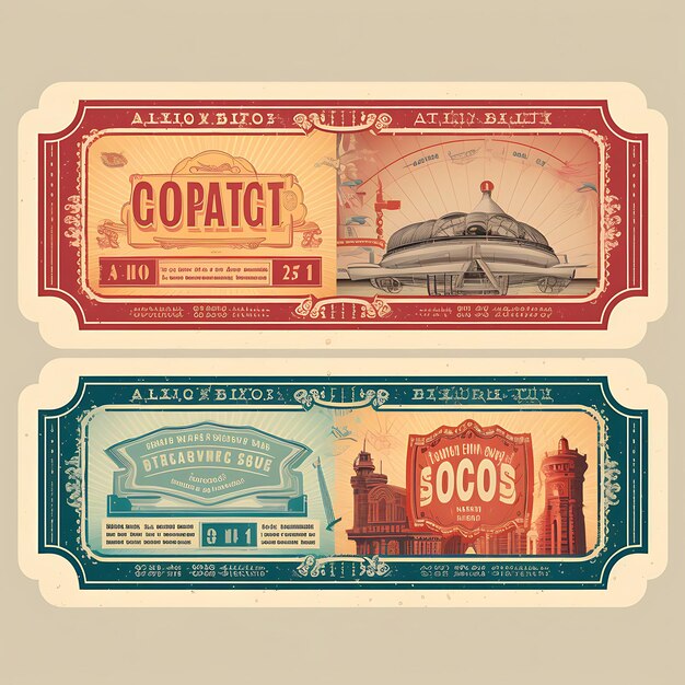 A Set Of Tickets 2D Design With Vintage Style Frame Vector Creative Flat Color Label Packaging