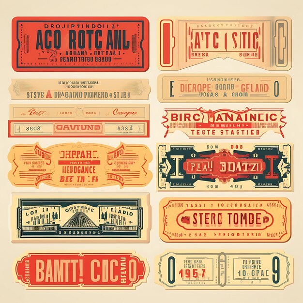 A set of tickets 2d design with vintage style frame vector creative flat color label packaging