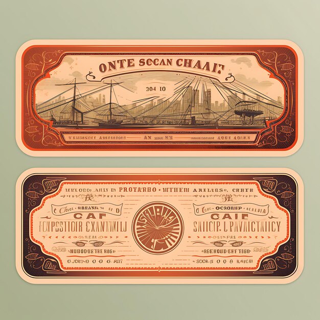 A set of tickets 2d design with vintage style frame vector creative flat color label packaging