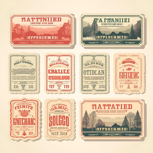 A set of tickets 2d design with vintage style frame vector creative flat color label packaging