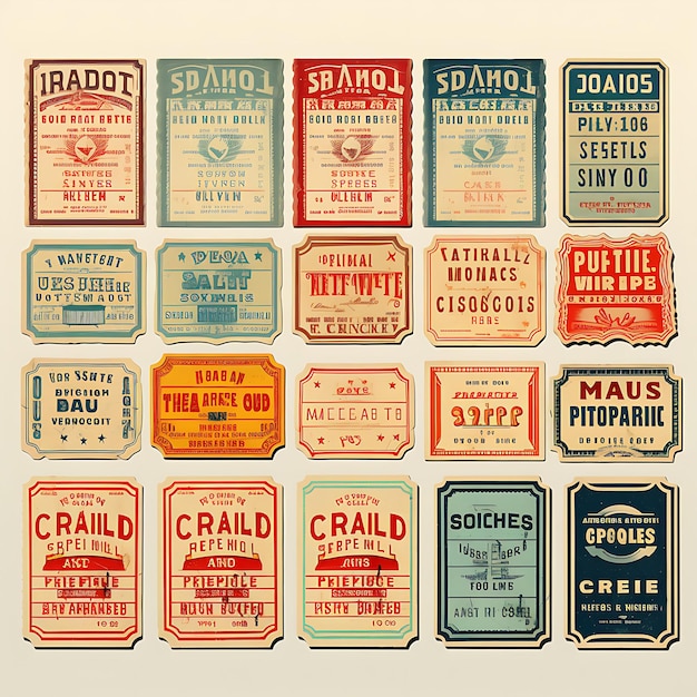 A set of tickets 2d design with vintage style frame vector creative flat color label packaging