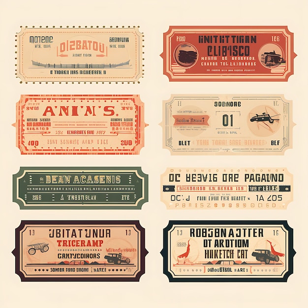 A Set Of Tickets 2D Design With Vintage Style Frame Vector Creative Flat Color Label Packaging