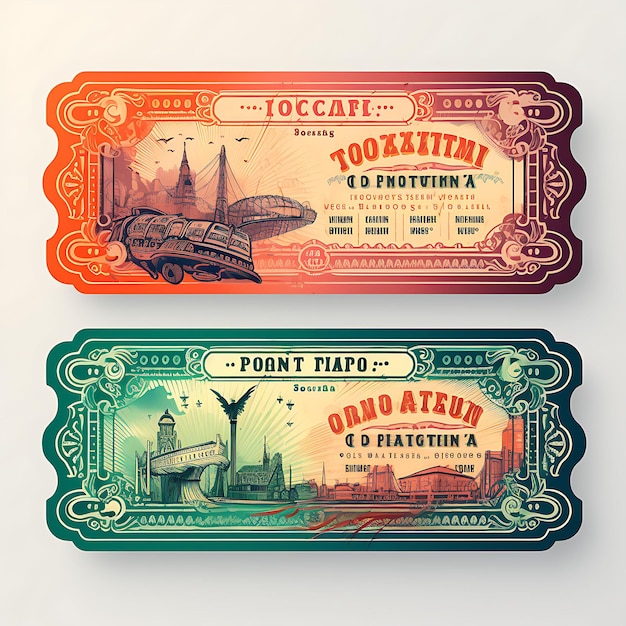 A set of tickets 2d design with vintage style frame vector creative flat color label packaging