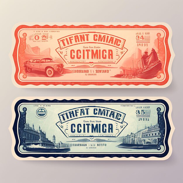 Photo a set of tickets 2d design with vintage style frame vector creative flat color label packaging