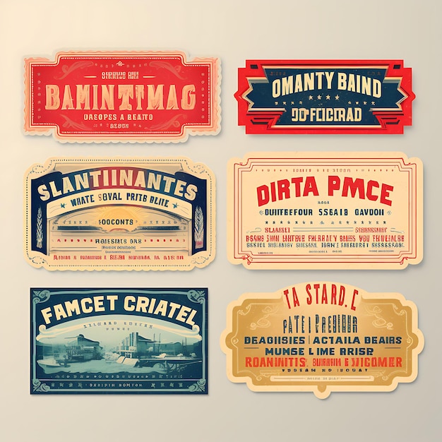 A Set Of Tickets 2D Design With Vintage Style Frame Vector Creative Flat Color Label Packaging