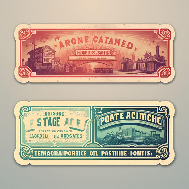 Photo a set of tickets 2d design with vintage style frame vector creative flat color label packaging