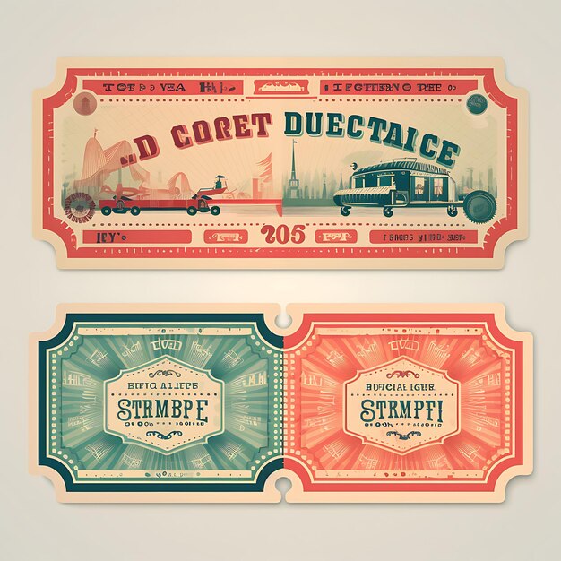 Photo a set of tickets 2d design with vintage style frame vector creative flat color label packaging