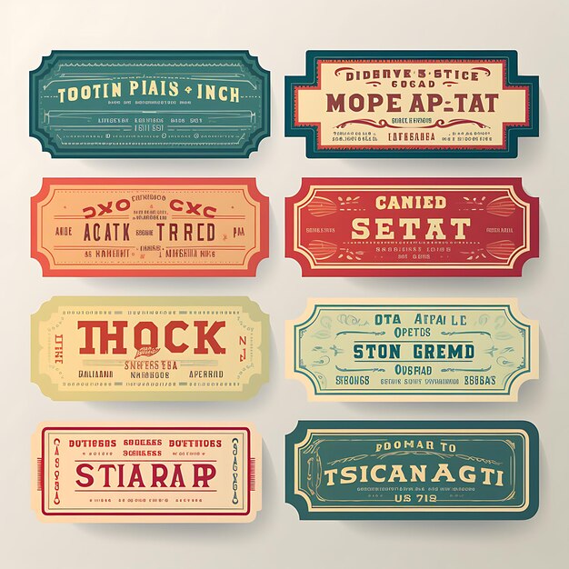 Photo a set of tickets 2d design with vintage style frame vector creative flat color label packaging