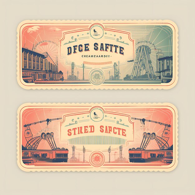 Photo a set of tickets 2d design with vintage style frame vector creative flat color label packaging