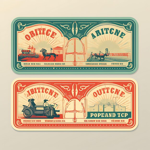 Photo a set of tickets 2d design with vintage style frame vector creative flat color label packaging