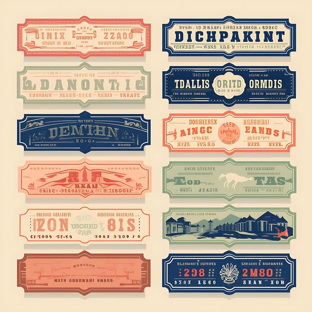 Photo a set of tickets 2d design with vintage style frame vector creative flat color label packaging