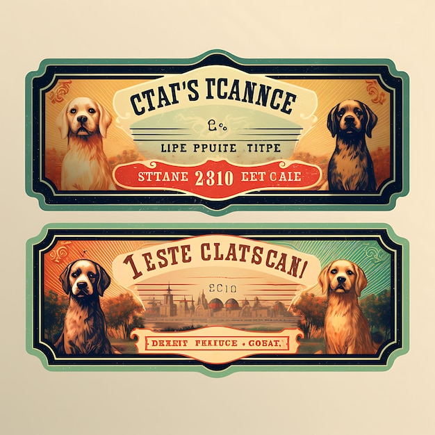 Photo a set of tickets 2d design with vintage style frame vector creative flat color label packaging