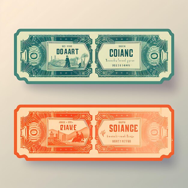 Photo a set of tickets 2d design with vintage style frame vector creative flat color label packaging