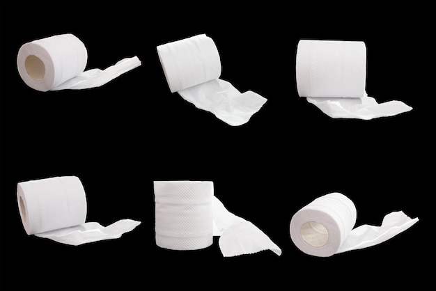 set toilet paper isolated on black background