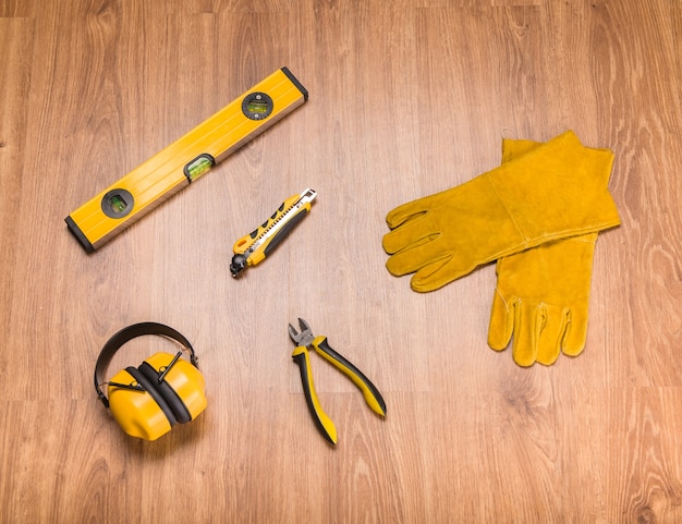 A set of tools for building on the floor.