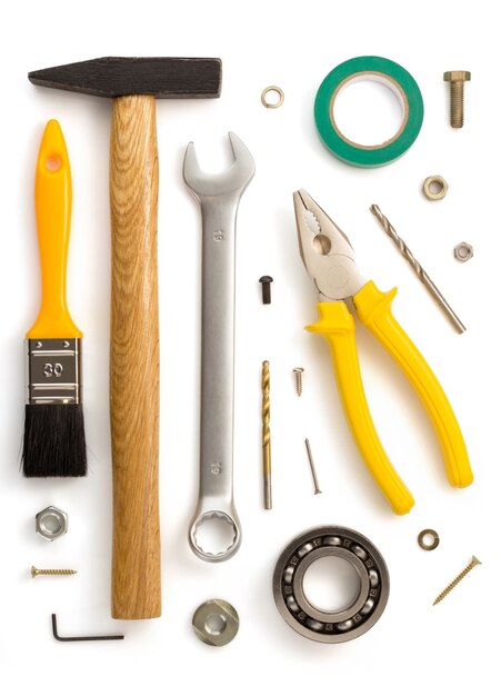 Set of tools and instruments isolated on white background