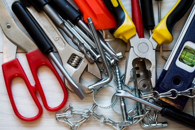 Set of tools, many tools isolated on white background.