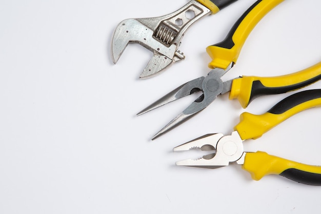 A set of tools on a white background