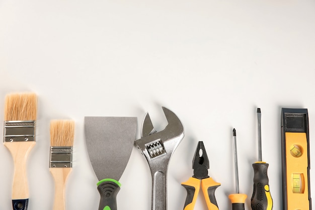 Photo set of tools on white