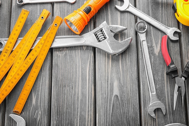 Set of tools on wooden.