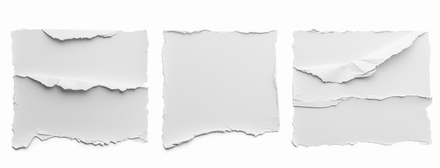 Set of Torn White Paper Edges on White Background