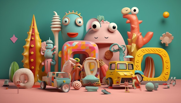 Photo a set of toys and objects that are sitting on the background in the style of graphic designinspire