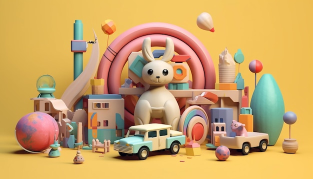 A set of toys and objects that are sitting on the background in the style of graphic designinspire