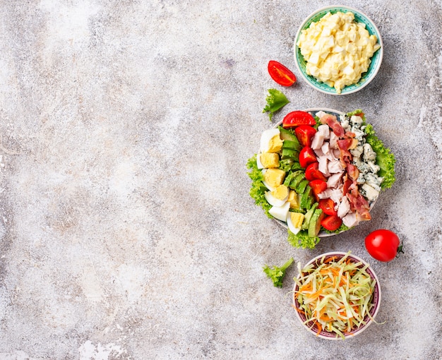 Set of traditional American salads. 