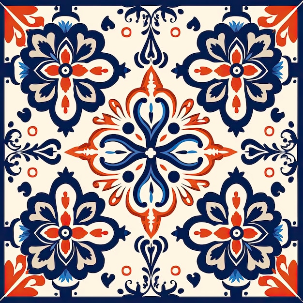 a set of traditional spanish designs and patterns of color blue and red in the style of dark white