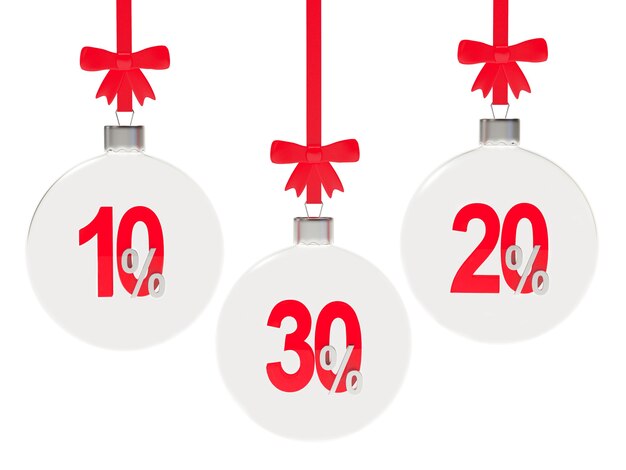 Set of transparent christmas balls with different discount percentages