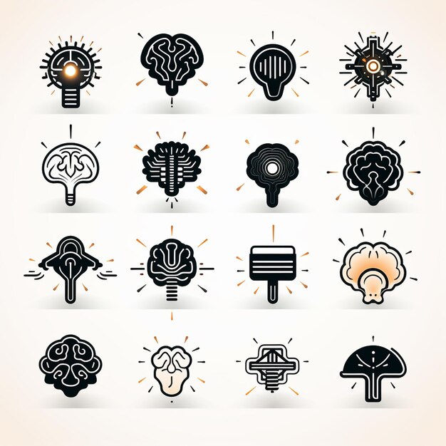 Photo set of tree brain icons vector illustration in flat style