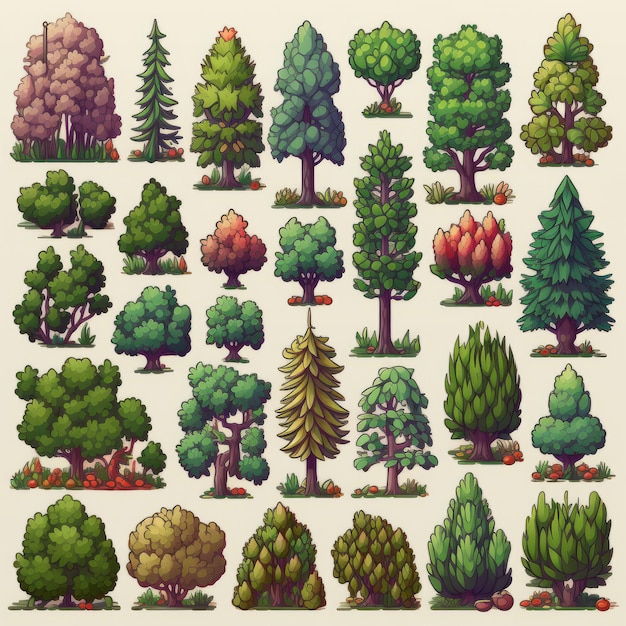 Set of tree icons in cartoon style Vector illustration for your design