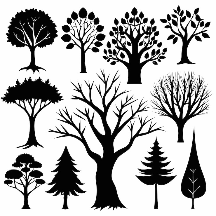 Photo set of tree silhouette vector