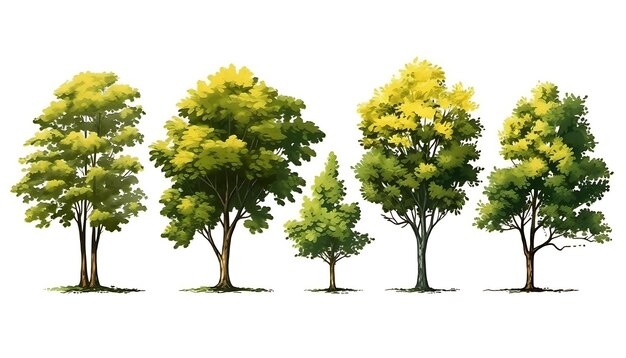 Set of trees isolated on white background Tree top view for landscape planning and architectural la